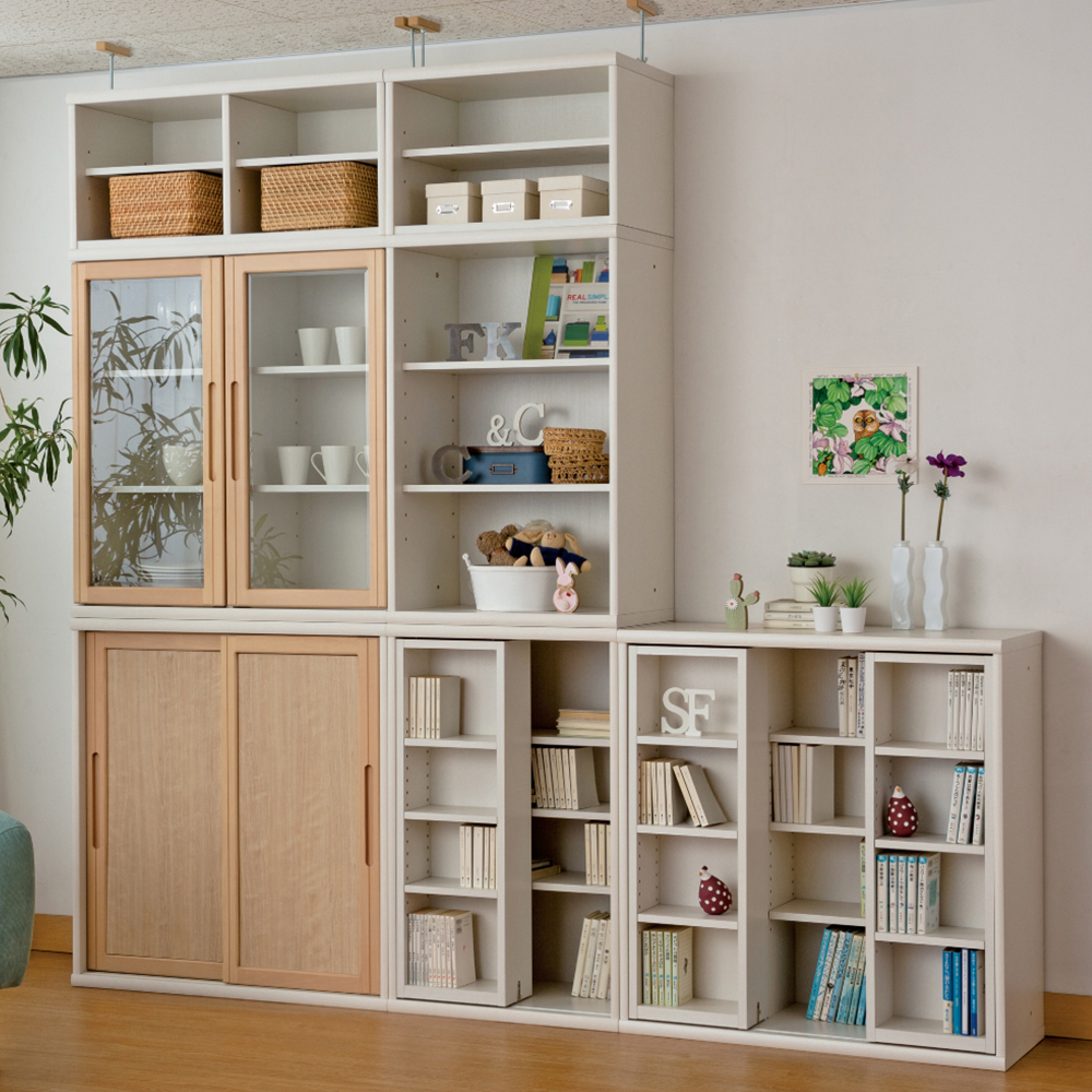 小島工芸 書棚「ニューオファー NOF-60 引戸」ガラス扉 幅60cm 全4色【セール対象品のため5%OFF】
