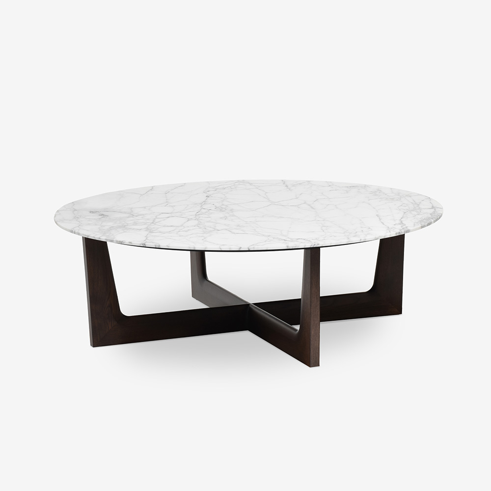 PoltronaFrau（ポルトローナ・フラウ）センターテーブル「Ilary イラリー」丸110cm 大理石アラベスカート  脚アッシュ材 モカ色【次回入荷未定】