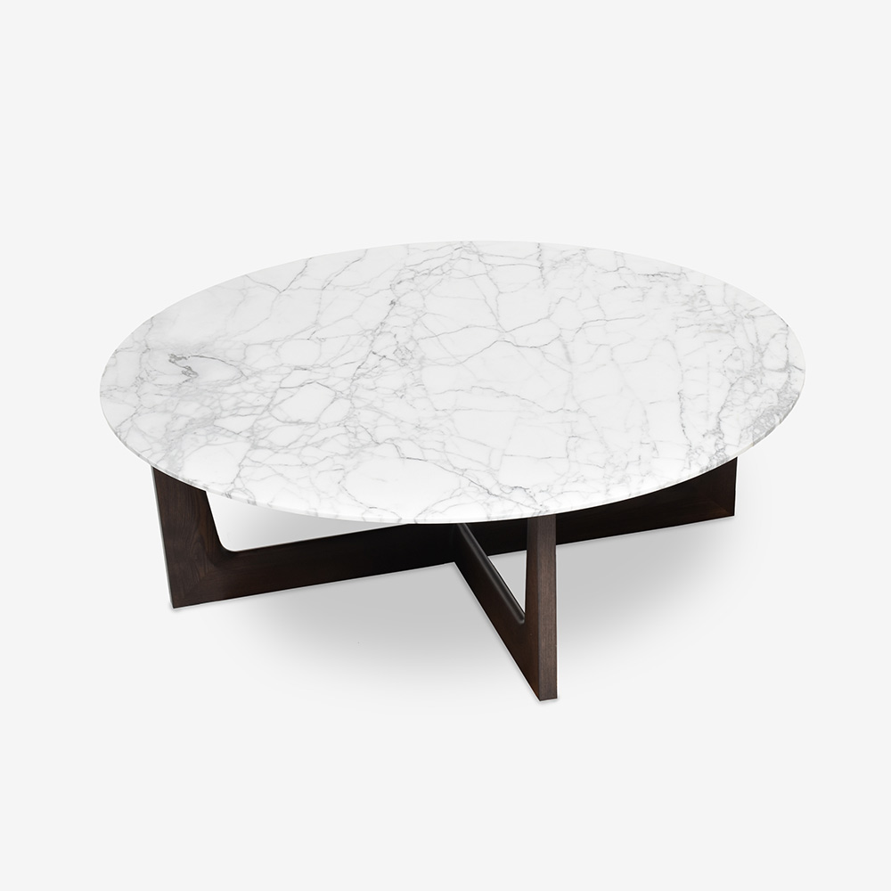 PoltronaFrau（ポルトローナ・フラウ）センターテーブル「Ilary イラリー」丸110cm 大理石アラベスカート  脚アッシュ材 モカ色【次回入荷未定】