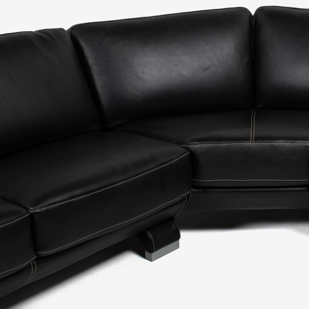コーナーカウチソファ 向って右カウチ「L/S 01(エルエス01)」幅350x290cm 革ブラック色 #R-887C
