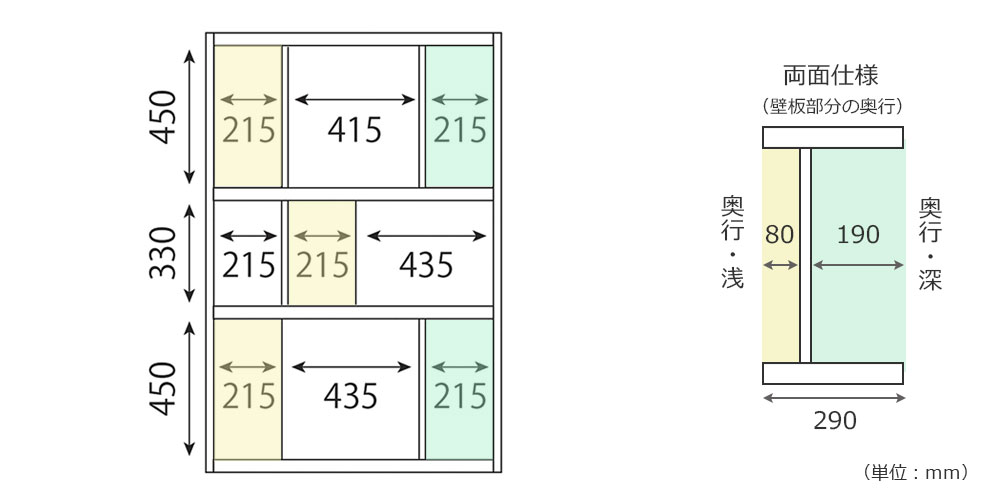 ローナ シェルフ90ハイタイプの内寸詳細図