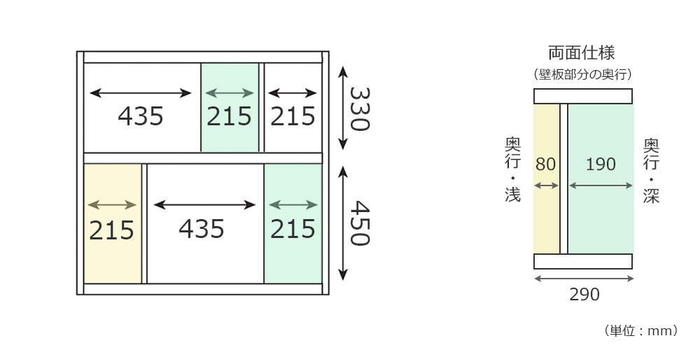 ローナ シェルフ90ロータイプの内寸詳細図
