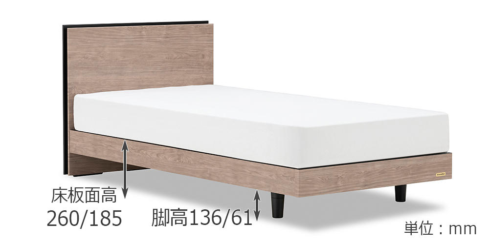 ベッドフレームの脚高と床板面高