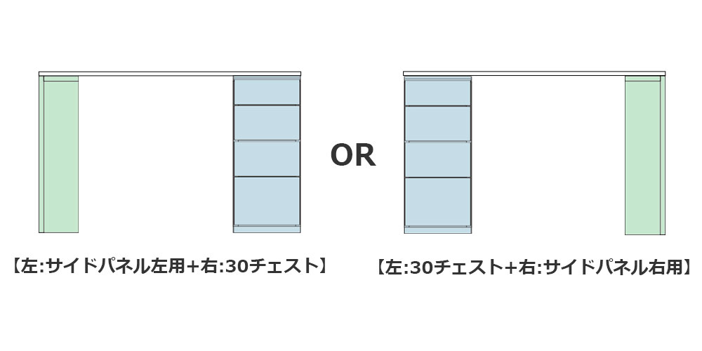 設置するスペースに合わせて組立位置をお選び頂けます。