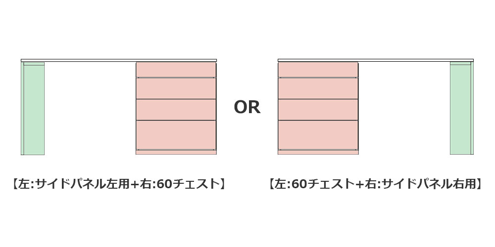 設置するスペースに合わせて組立位置をお選び頂けます。