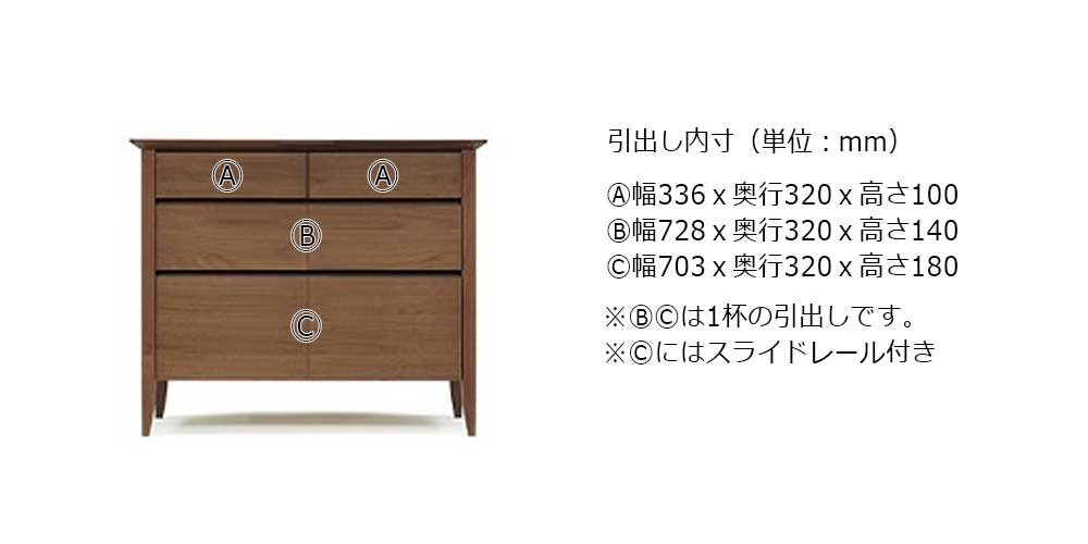 ローチェスト「モカ」幅89.4cm オーク材DB（ダークブラウン）色