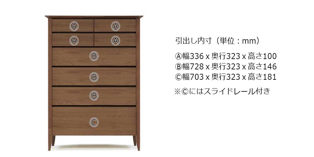 ハイチェスト「モカ」幅89.4cm オーク材 DB（ダークブラウン）