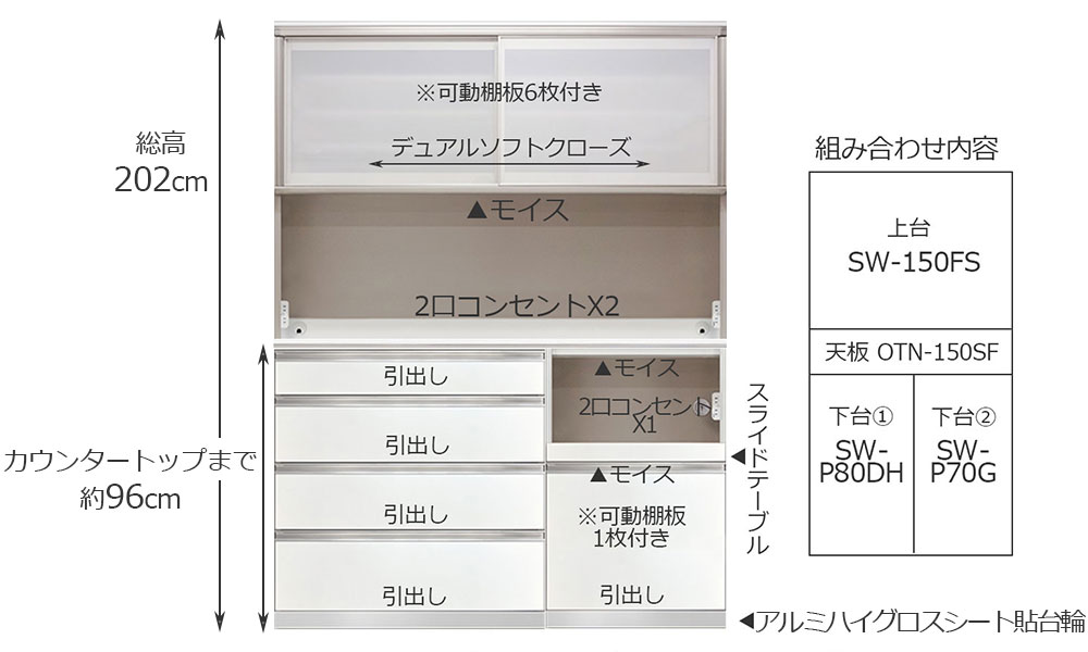 食器棚「スタイン」幅150cmタイプ