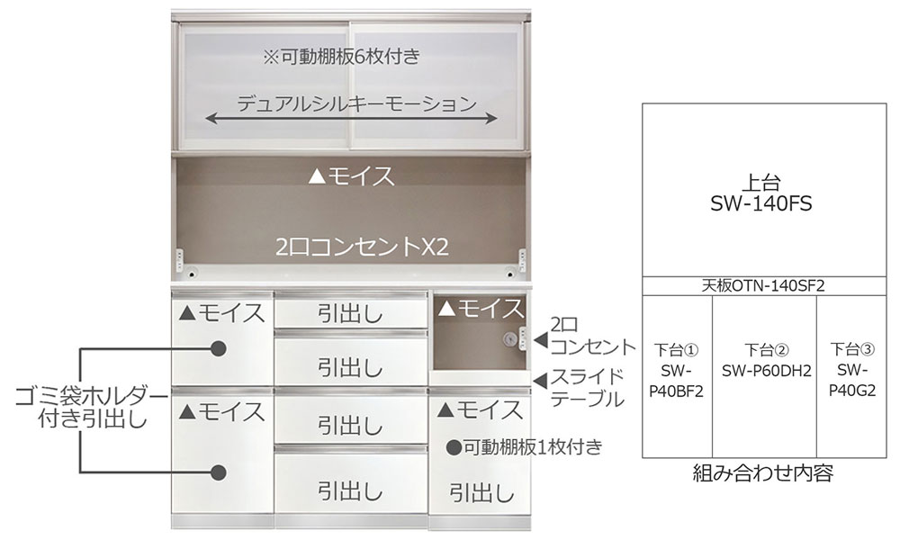 食器棚「スタイン」幅140cmタイプ