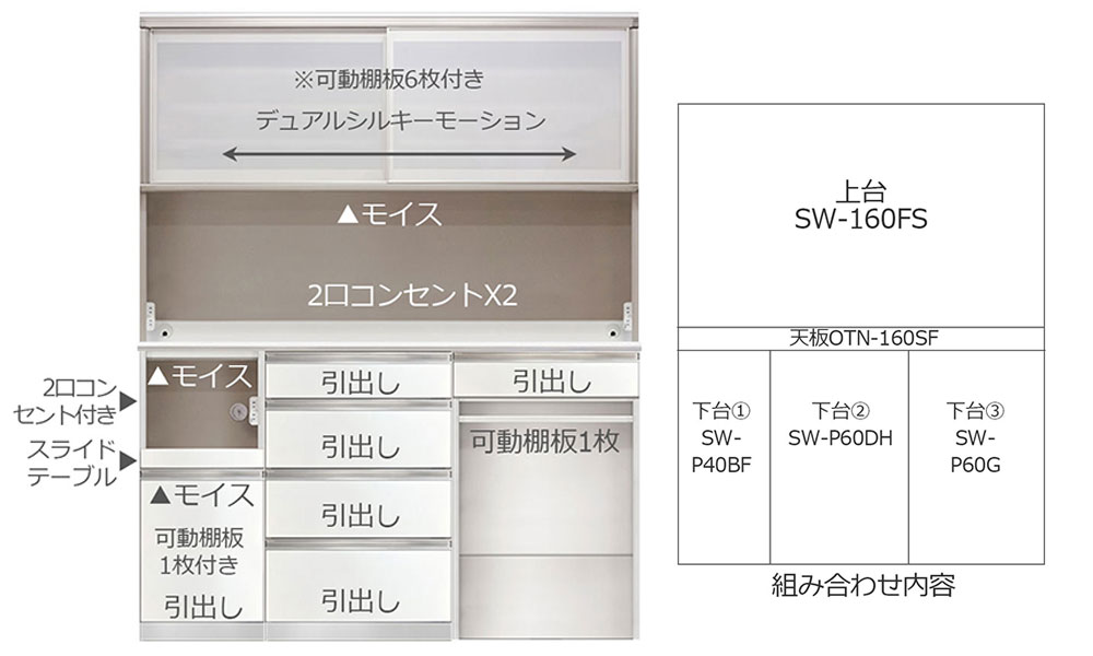 食器棚「スタイン」幅160cmタイプ