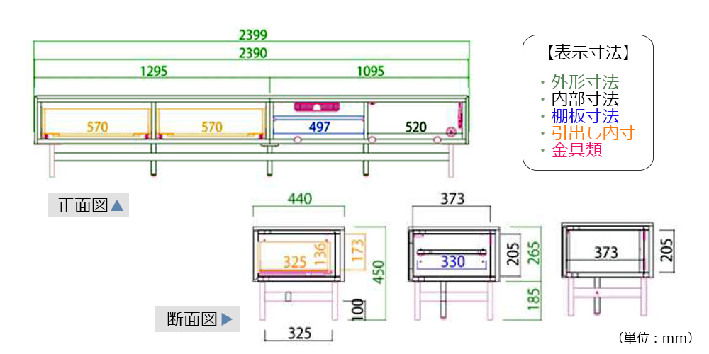 サイズ詳細　240Nテレビボード
