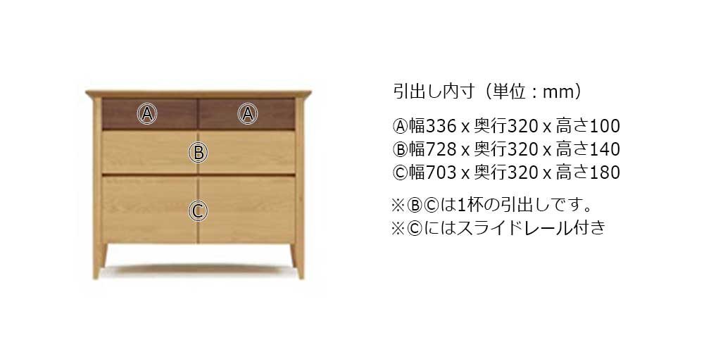 ローチェスト「モカ」幅89.4cm オーク材コンビネーションタイプ