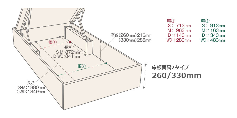 跳ね上げ収納内寸