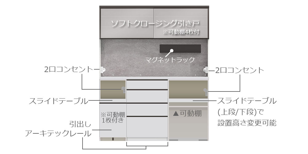 ASシリーズ幅150cm、パールホワイトの組み合わせイメージ