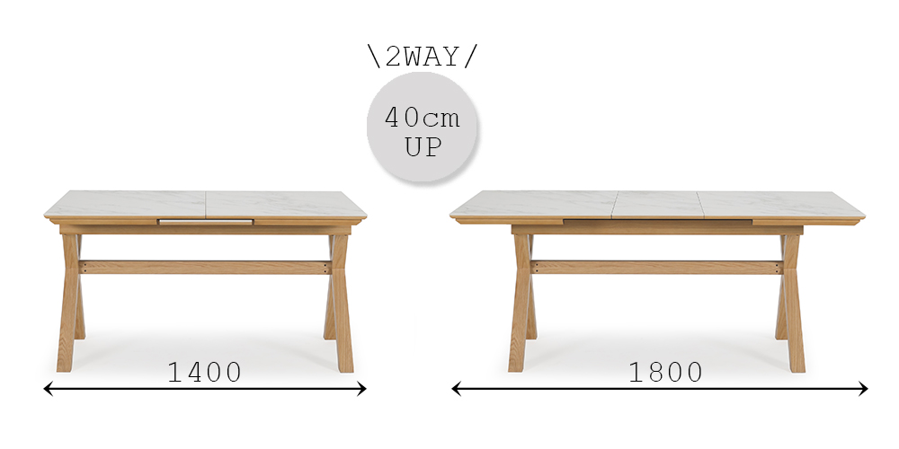 幅140cm(伸縮時)と180cm(伸長時)の画像