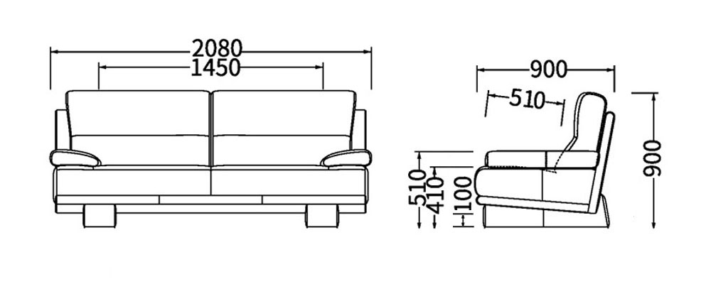 ソファZSB323X391の寸法図