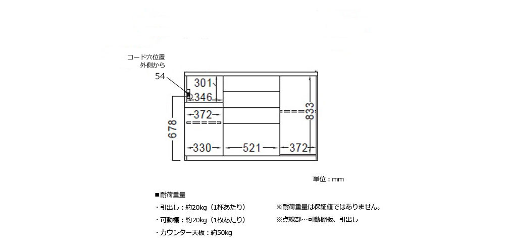 AL-1400RPL下台正面内寸図