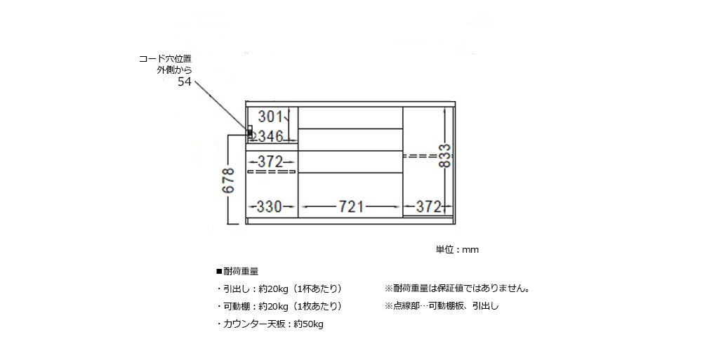 AL-1600RPL下台正面内寸図
