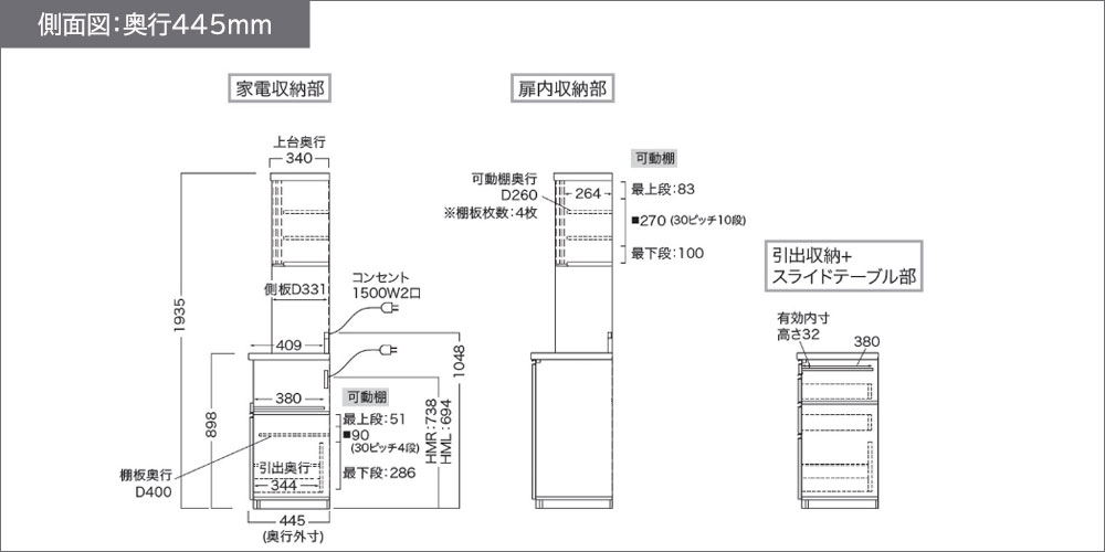 側面図（奥行445ｍｍ）