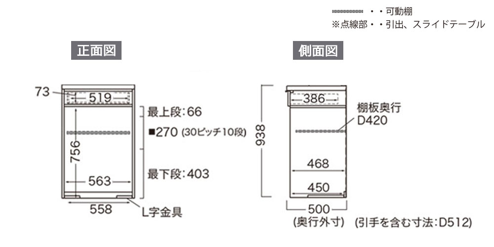 RU-602R下台の寸法図