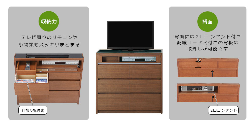 テレビ周りがすっきり片付く収納力