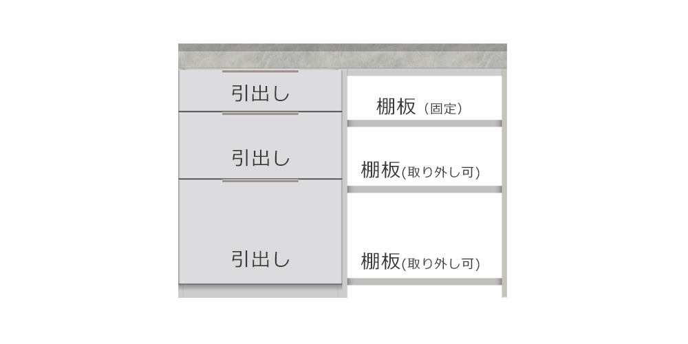 Pamouna（パモウナ）カウンター「LC-S600＋S605+120T」本体：パールホワイト色、天板：ライトストーン色