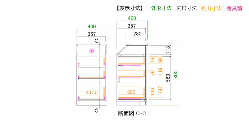 イット40チェストの寸法図