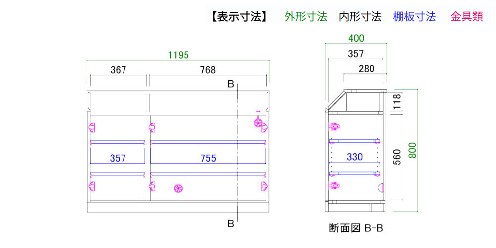 イット120サイドボードの寸法図
