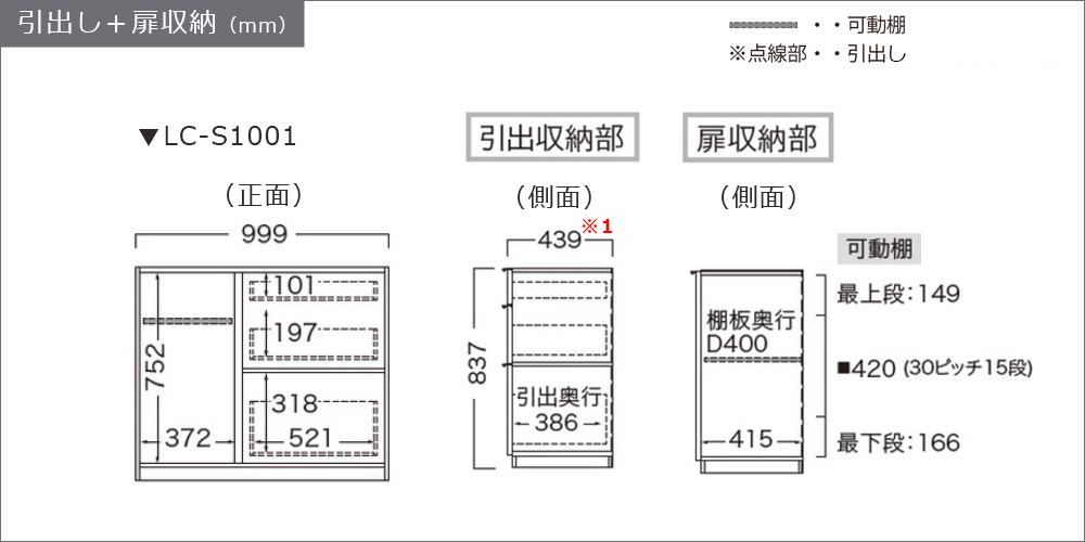 サイズ詳細（引出し＋扉収納）