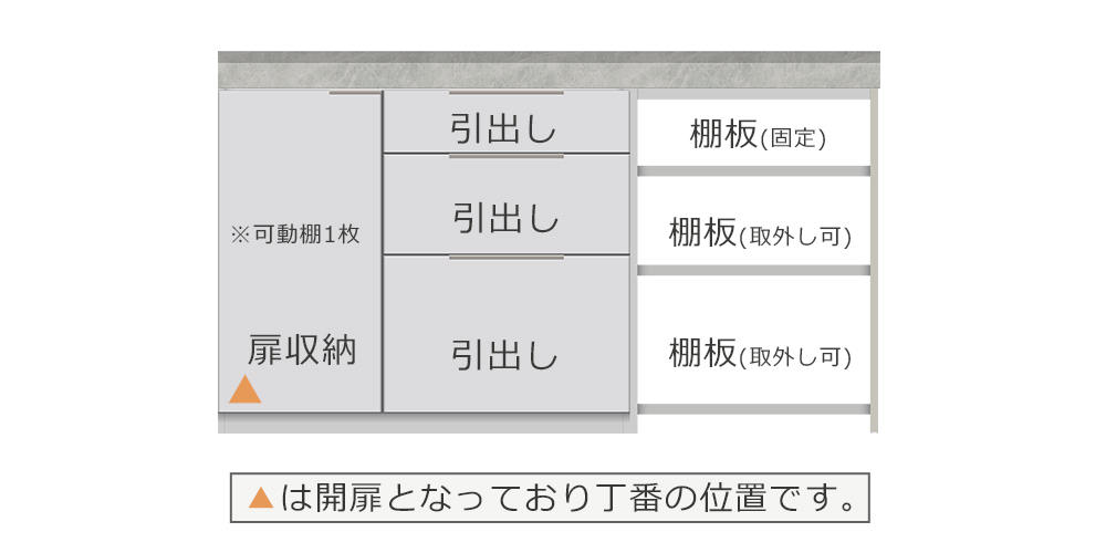 作業台スペースを最大限に活用できるカウンタースタイル【引出し＋扉収納（扉：向かって左[左開き]）・サイドラック】幅160cmタイプ