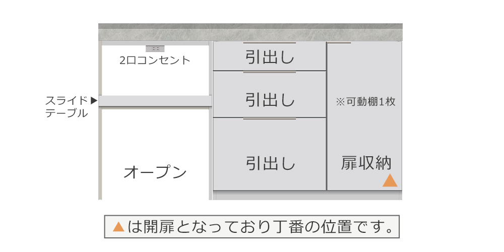 作業台スペースを最大限に活用できるカウンタースタイル【引出し＋扉収納（扉：向かって右開き）・サイドラック】幅160cmタイプ