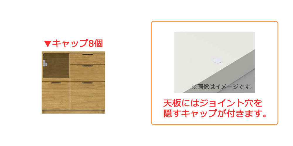 ジョイント穴を隠すキャップ付き