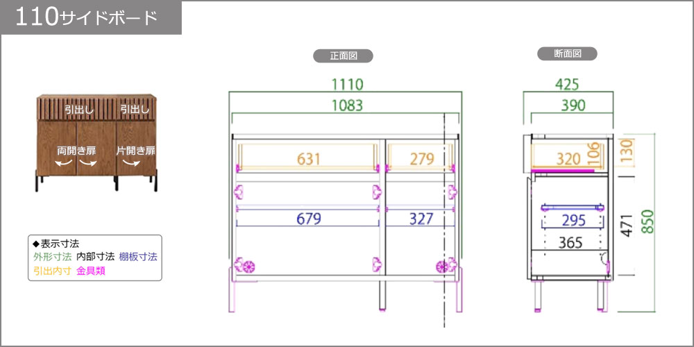 サイズ詳細 110サイドボード