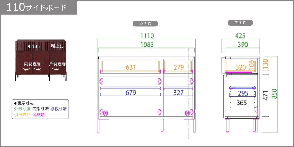 サイズ詳細 110サイドボード