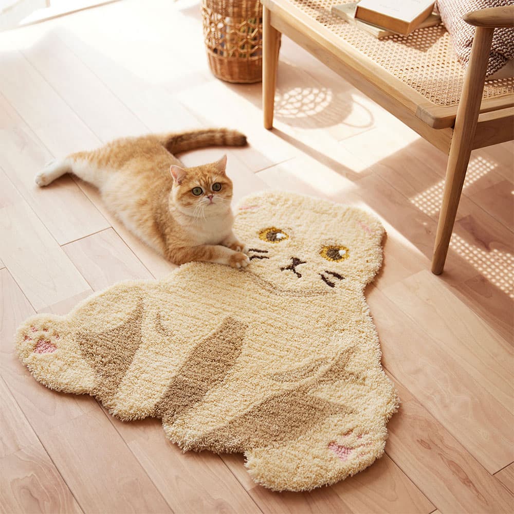 ラグ「スコスワリ」クリーム 猫と一緒のイメージ