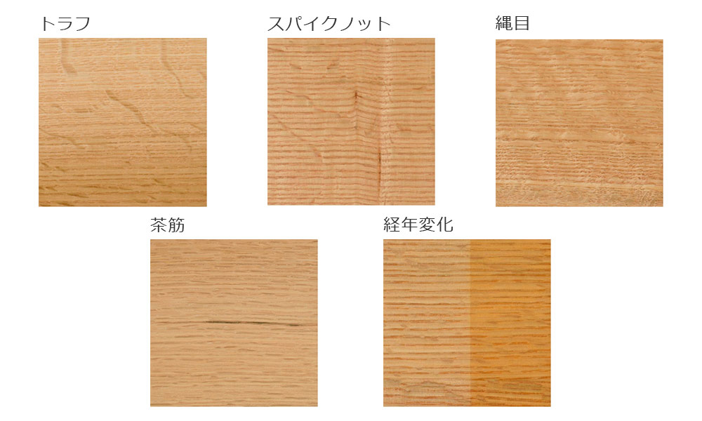 KASHIWA商品【オークの特徴】木目一覧