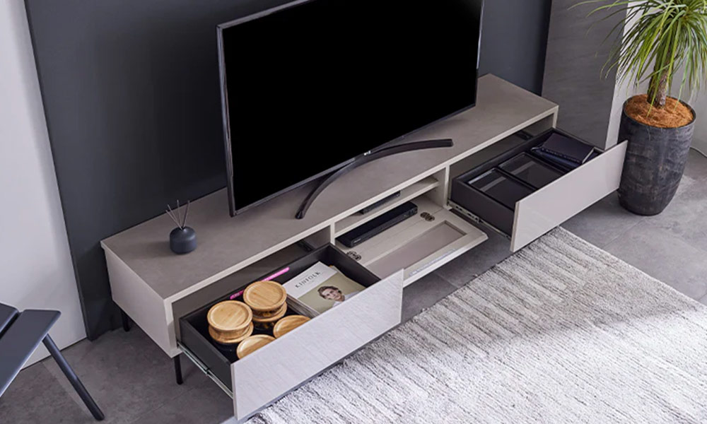 テレビボード「ハリス」GGY色　200テレビボードの収納部イメージ