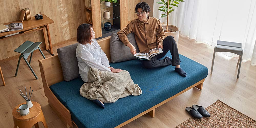 ソファベッドをフラットにして使用したイメージ