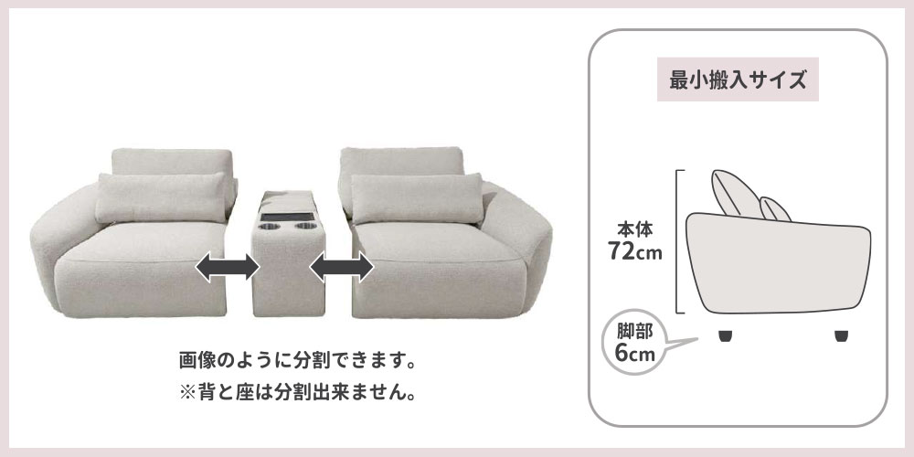 ソファ「セルシオ」の左右とコンソール分割イメージ