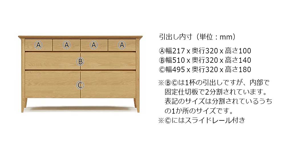 ローチェスト「モカ」幅119.4cm オーク材WO（ホワイトオーク）色