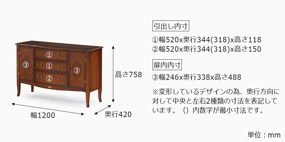 チェスト「ベネチア」サイズ
